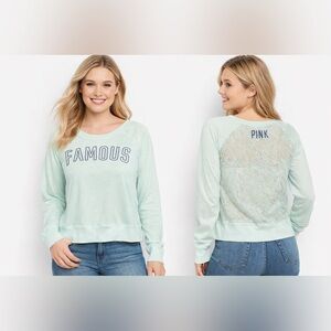 Vintage PINK Victoria Secret Long Sleeve Lace back FAMOUS top